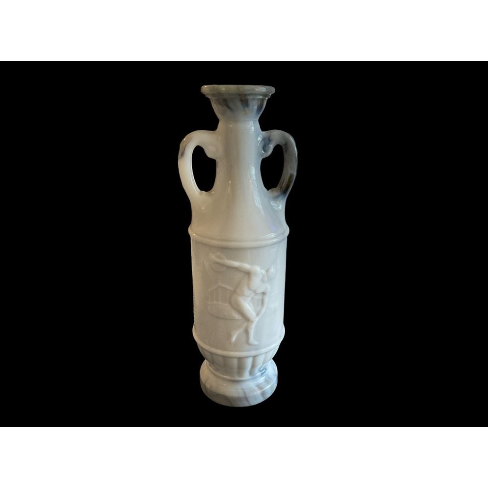 Marble Liquor Bottle D334 Vintage Decanter Olympics Discus Gray White Swirl